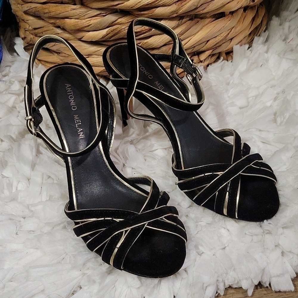 Antonio melani black and gold velvet slingback party cocktail heels size 8M